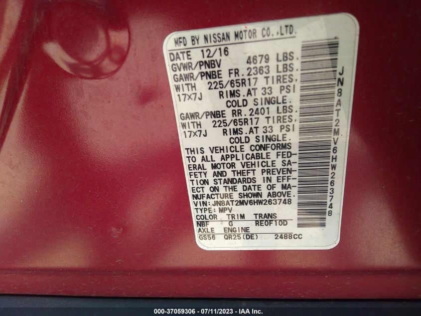 2017 NISSAN ROGUE S - JN8AT2MV6HW263748