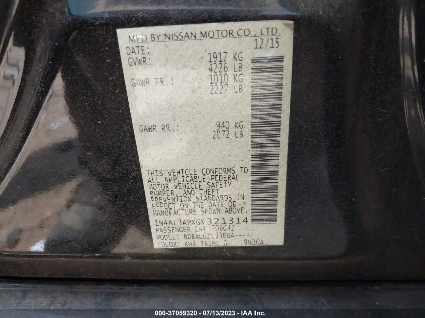 2016 NISSAN ALTIMA 2.5 - 1N4AL3APXGN321314