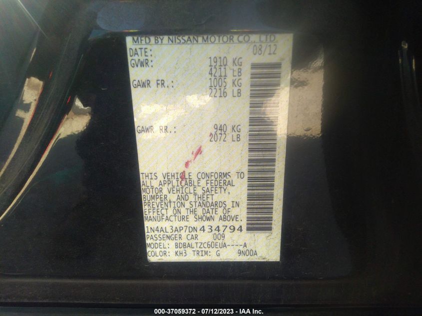 2013 NISSAN ALTIMA 2.5 SV - 1N4AL3AP7DN434794