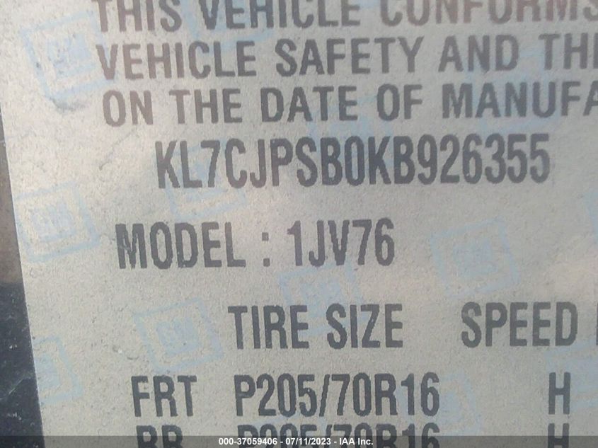 2019 CHEVROLET TRAX LT - KL7CJPSB0KB926355