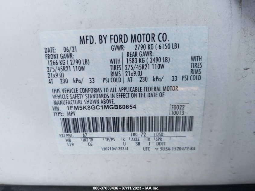 2021 FORD EXPLORER ST - 1FM5K8GC1MGB60654