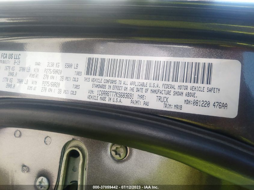 2019 RAM 1500 CLASSIC BIG HORN - 1C6RR6TT7KS683691