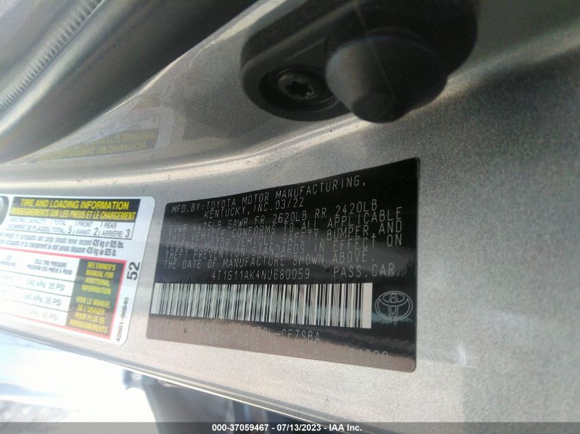 2022 TOYOTA CAMRY SE - 4T1G11AK4NU680059