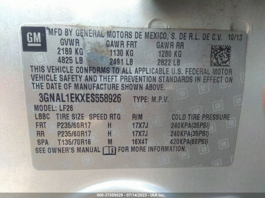 2014 CHEVROLET CAPTIVA SPORT FLEET LS - 3GNAL1EKXES558926