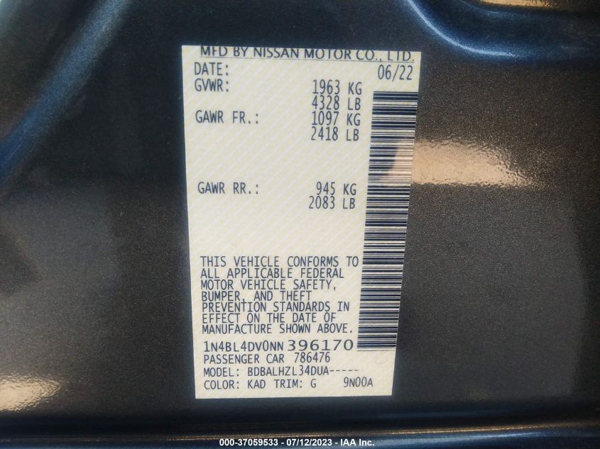 2022 NISSAN ALTIMA 2.5 SV - 1N4BL4DV0NN396170