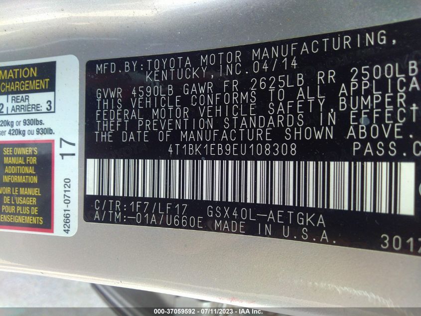 2014 TOYOTA AVALON LIMITED - 4T1BK1EB9EU108308