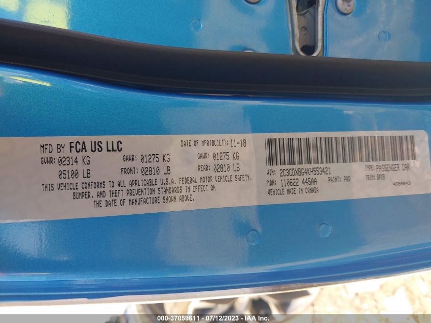 2019 DODGE CHARGER SXT - 2C3CDXBG4KH553421