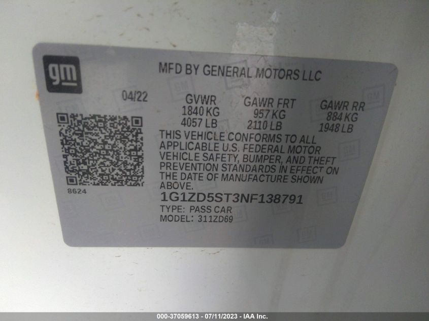 2022 CHEVROLET MALIBU LT - 1G1ZD5ST3NF138791