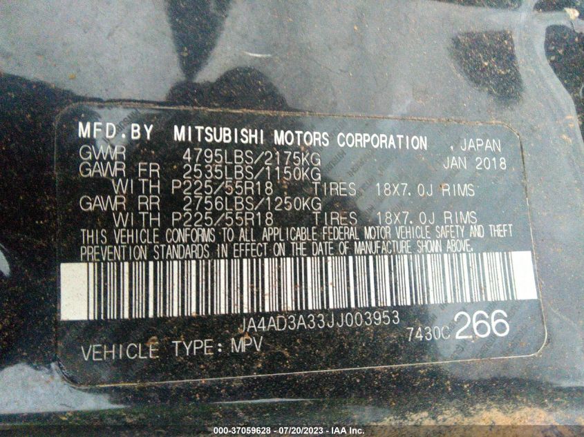 2018 MITSUBISHI OUTLANDER SE/SEL/LE - JA4AD3A33JJ003953