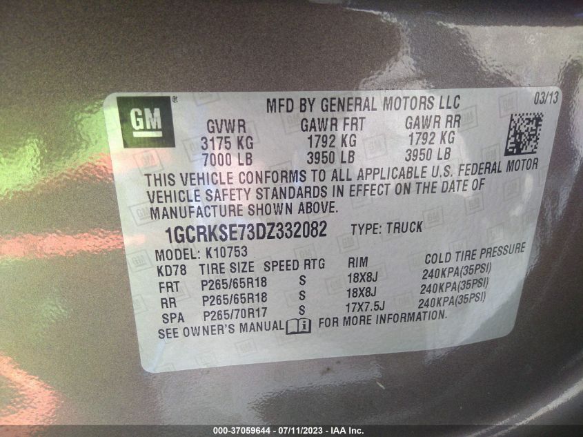 2013 CHEVROLET SILVERADO 1500 LT - 1GCRKSE73DZ332082