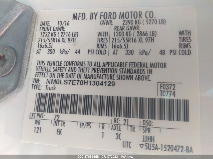 2017 FORD TRANSIT CONNECT VAN XL NM0LS7E70H1304129