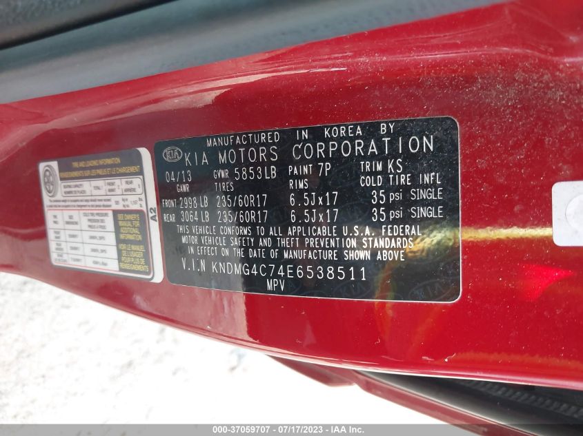 2014 KIA SEDONA LX - KNDMG4C74E6538511