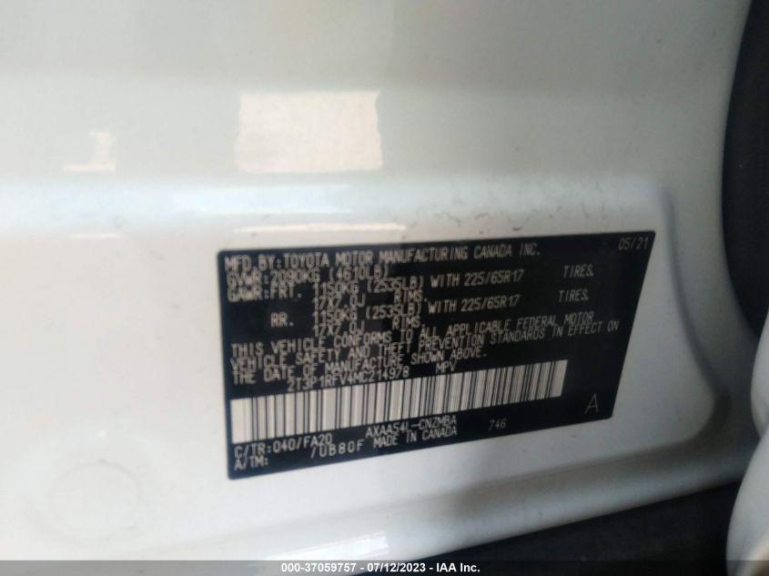 2021 TOYOTA RAV4 XLE - 2T3P1RFV4MC214978