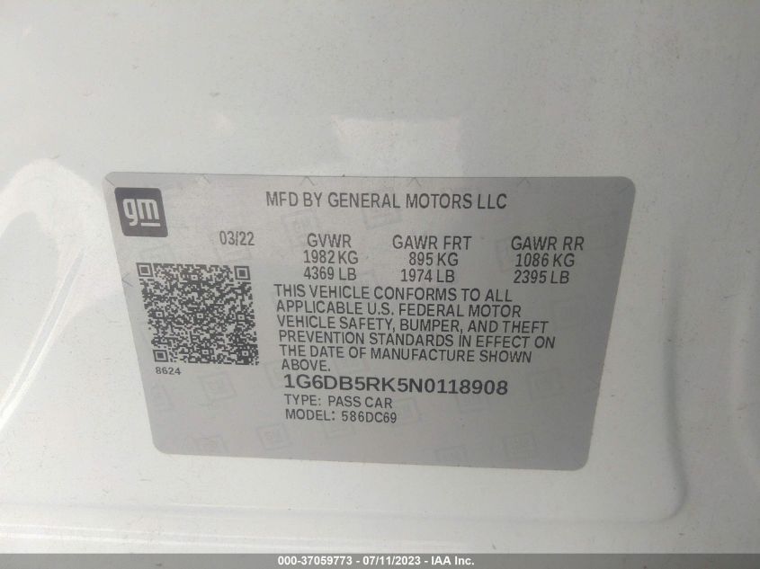 2022 CADILLAC CT4 PREMIUM LUXURY 1G6DB5RK5N0118908