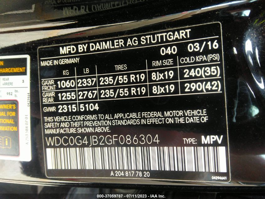 2016 MERCEDES-BENZ GLC GLC 300 - WDC0G4JB2GF086304