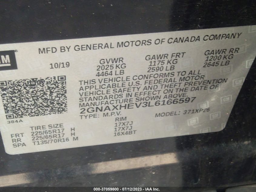 2020 CHEVROLET EQUINOX LS - 2GNAXHEV3L6166597