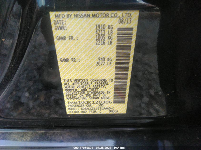 2014 NISSAN ALTIMA 2.5 SL - 1N4AL3AP2EC120306