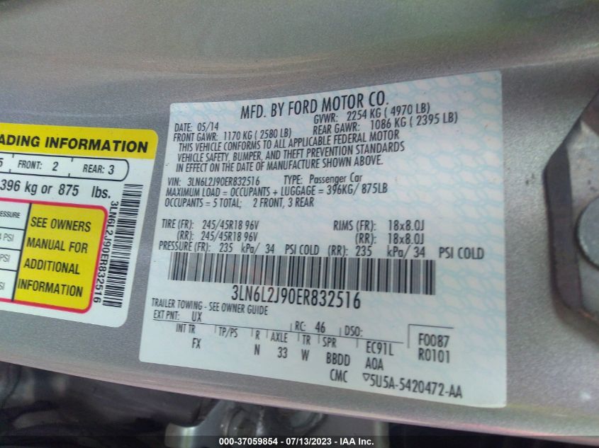 2014 LINCOLN MKZ - 3LN6L2J90ER832516