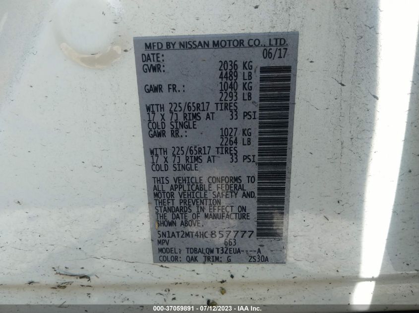2017 NISSAN ROGUE SV - 5N1AT2MT4HC857777