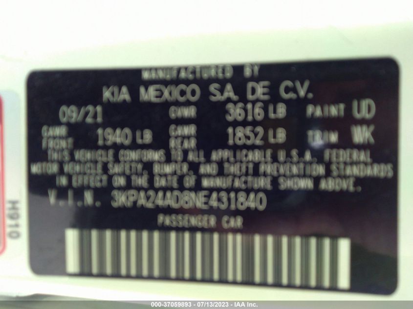2022 KIA RIO S - 3KPA24AD8NE431840