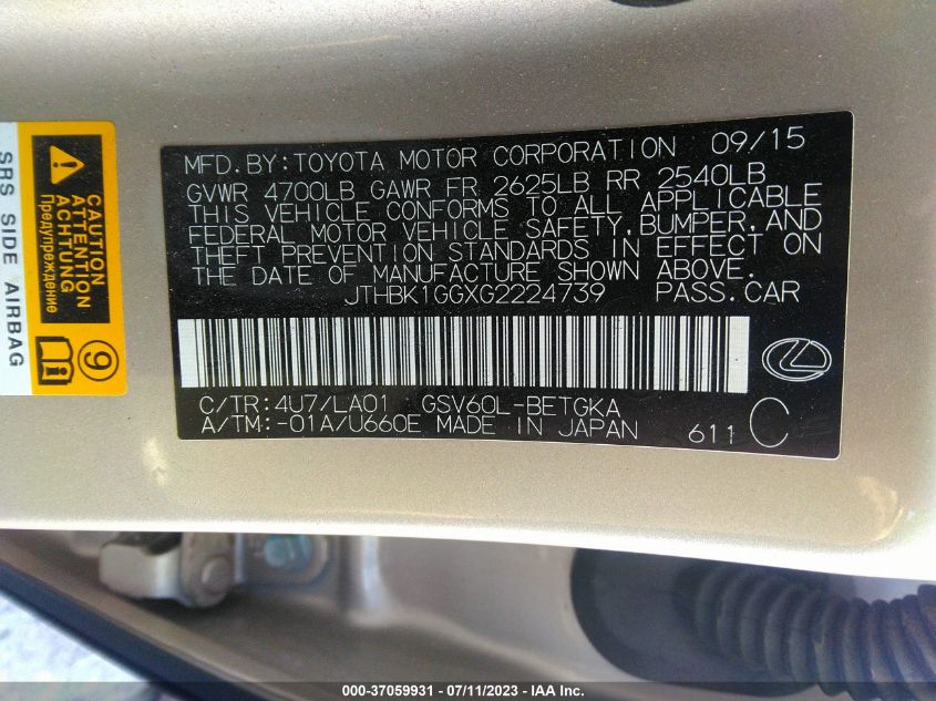 2016 LEXUS ES 350 - JTHBK1GGXG2224739