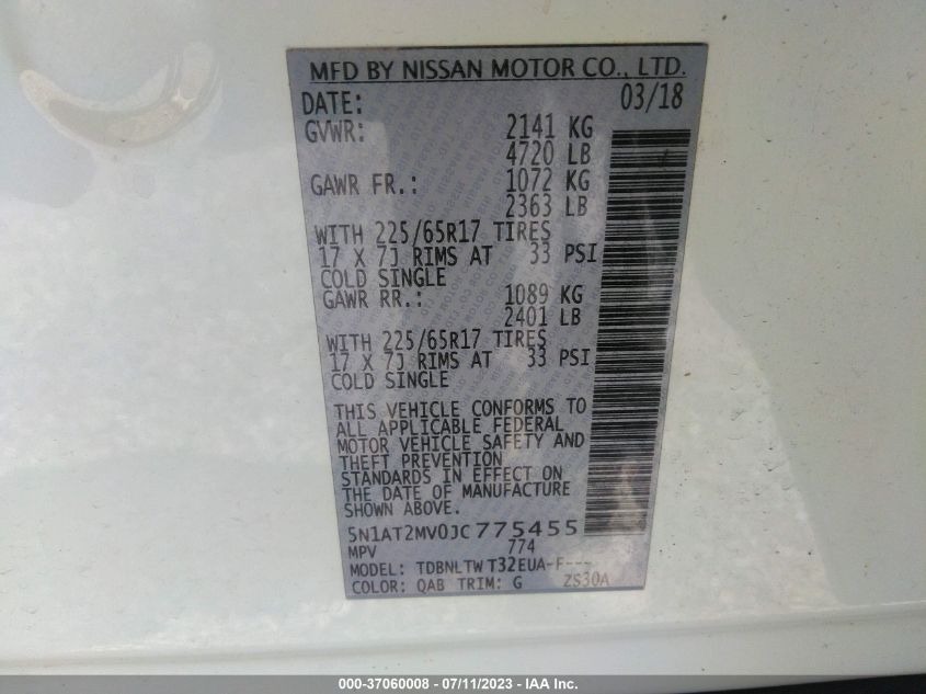 2018 NISSAN ROGUE SV/SL - 5N1AT2MV0JC775455