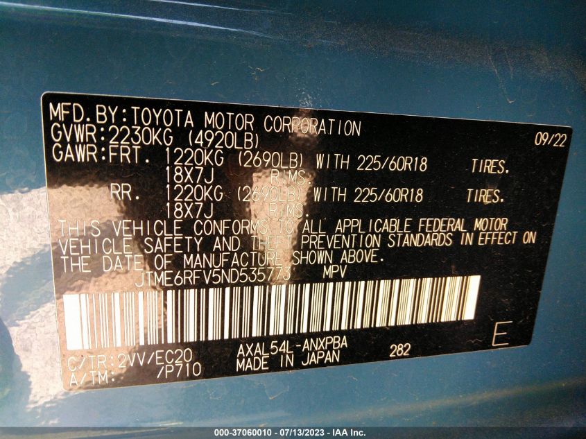 2022 TOYOTA RAV4 HYBRID XSE - JTME6RFV5ND535773