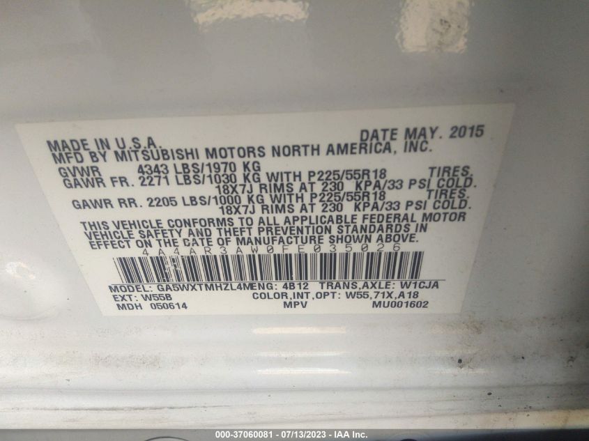2015 MITSUBISHI OUTLANDER SPORT 2.4 ES - 4A4AR3AW0FE035026