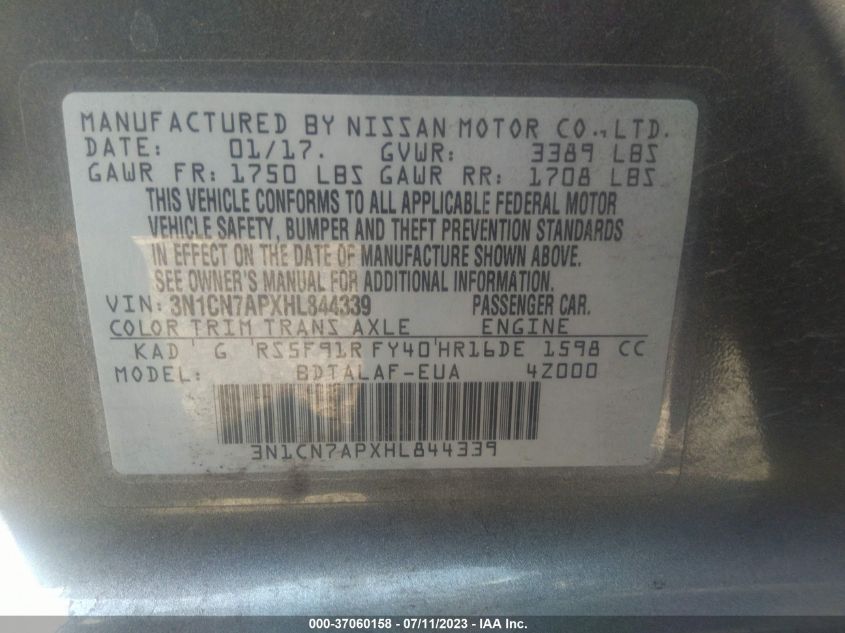 2017 NISSAN VERSA SEDAN S - 3N1CN7APXHL844339