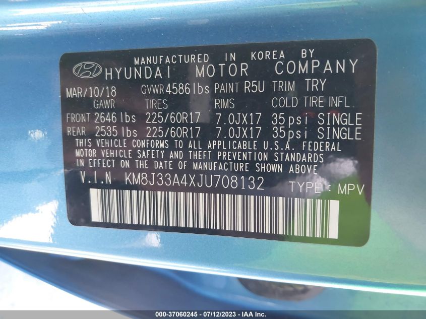 2018 HYUNDAI TUCSON SEL - KM8J33A4XJU708132