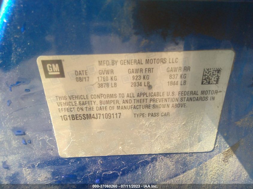 2018 CHEVROLET CRUZE LT - 1G1BE5SM4J7109117