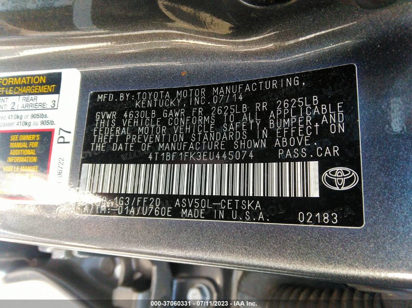 2014 TOYOTA CAMRY L/LE/XLE/SE/SE SPORT - 4T1BF1FK3EU445074
