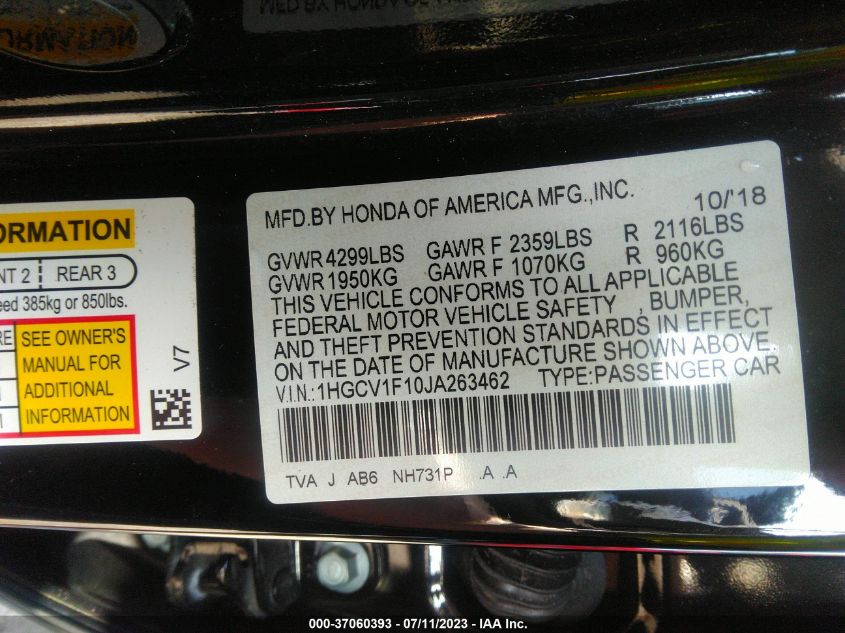 2018 HONDA ACCORD SEDAN LX 1.5T - 1HGCV1F10JA263462