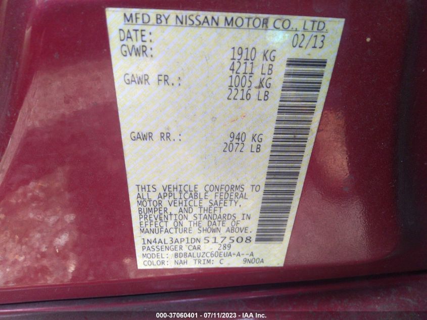 2013 NISSAN ALTIMA 2.5 SV - 1N4AL3AP1DN517508