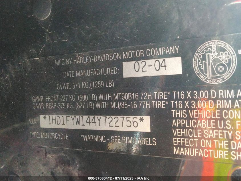 2004 HARLEY-DAVIDSON FLHRSI 1HD1FYW144Y722756