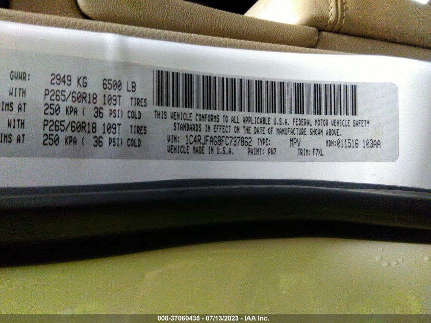 2015 JEEP GRAND CHEROKEE LAREDO - 1C4RJFAG8FC737862