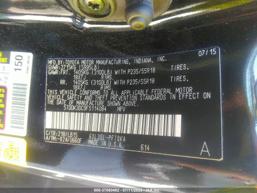 2015 TOYOTA SIENNA LTD/XLE/XLE PREMIUM - 5TDDK3DC9FS114084