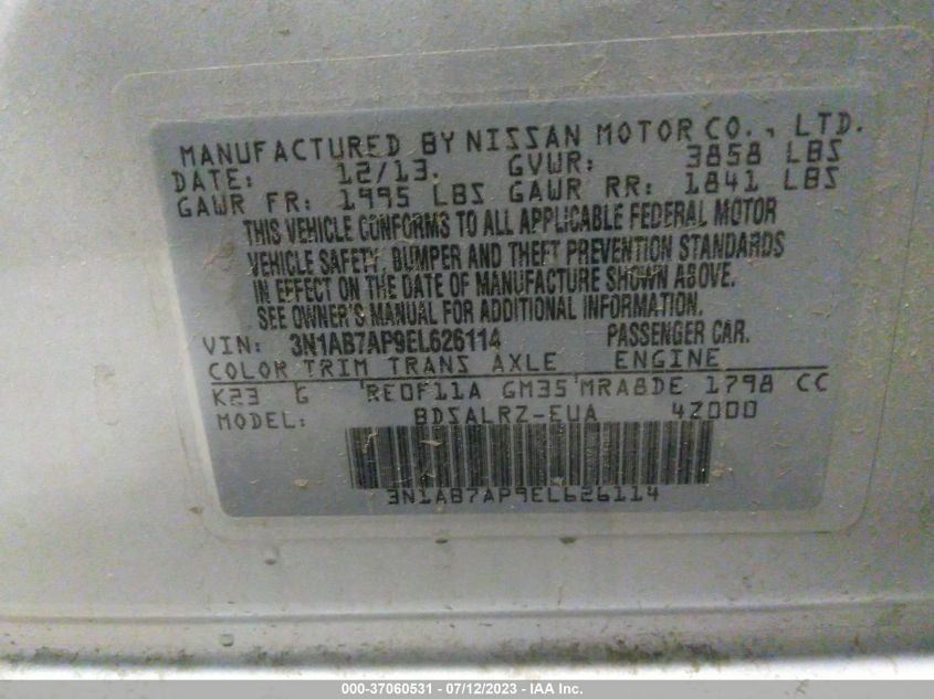 2014 NISSAN SENTRA SR - 3N1AB7AP9EL626114