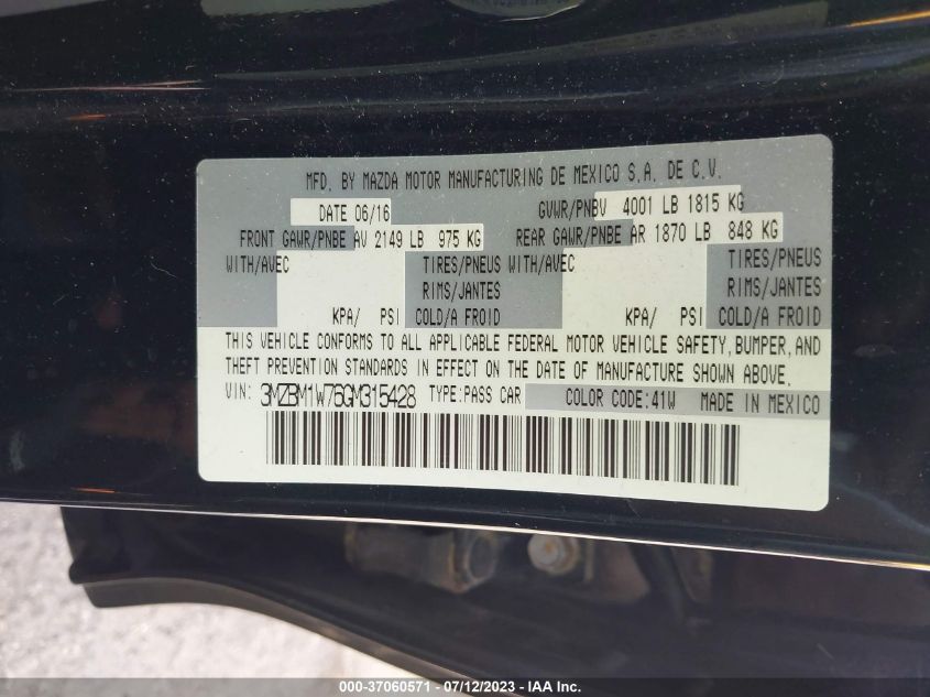 2016 MAZDA MAZDA3 I TOURING - 3MZBM1W76GM315428