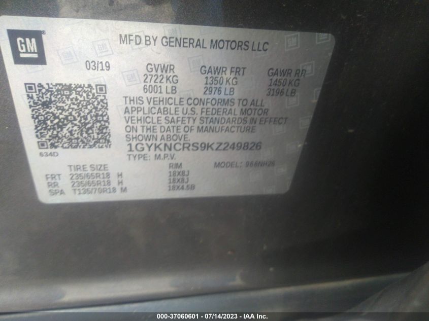 2019 CADILLAC XT5 LUXURY FWD - 1GYKNCRS9KZ249826