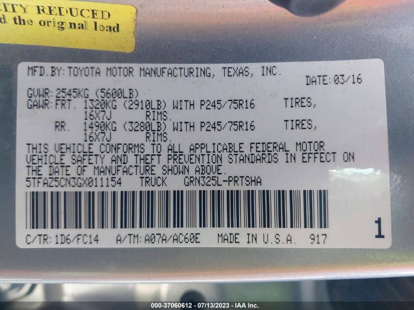 2016 TOYOTA TACOMA SR5/TRD SPORT - 5TFAZ5CN3GX011154