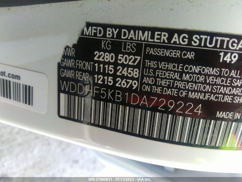 2013 MERCEDES-BENZ E 350 WDDHF5KB1DA729224