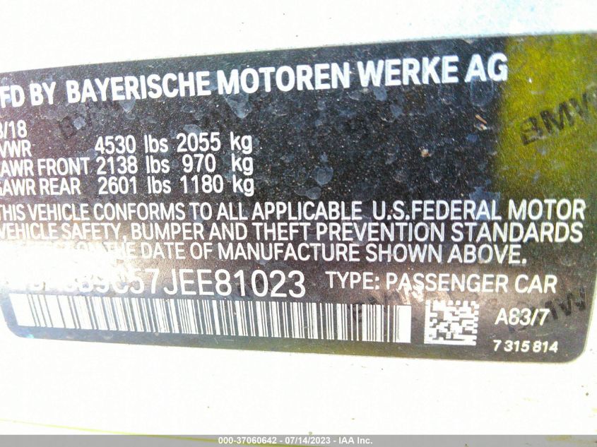 2018 BMW 3 SERIES 330I - WBA8B9C57JEE81023
