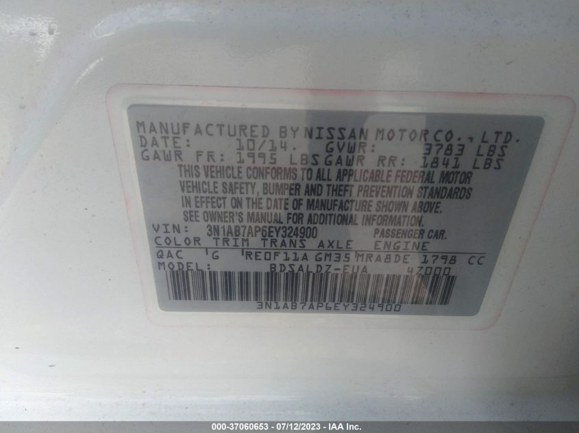2014 NISSAN SENTRA S/SV/SR/SL - 3N1AB7AP6EY324900