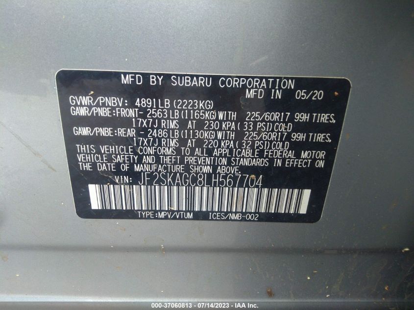 2020 SUBARU FORESTER PREMIUM - JF2SKAGC8LH567704