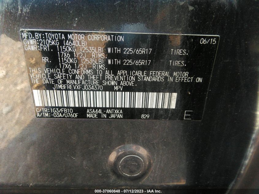 2015 TOYOTA RAV4 LE - JTMBFREVXFJ034370