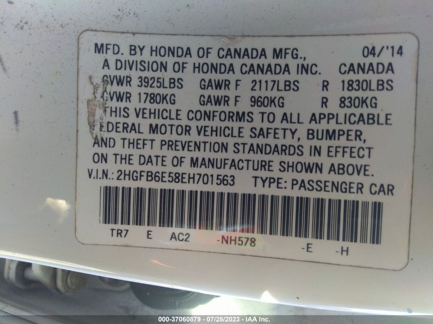 2014 HONDA CIVIC SEDAN SI - 2HGFB6E58EH701563