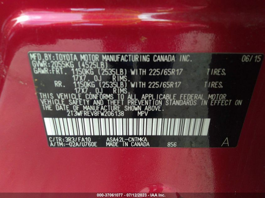 2015 TOYOTA RAV4 XLE - 2T3WFREV8FW206138