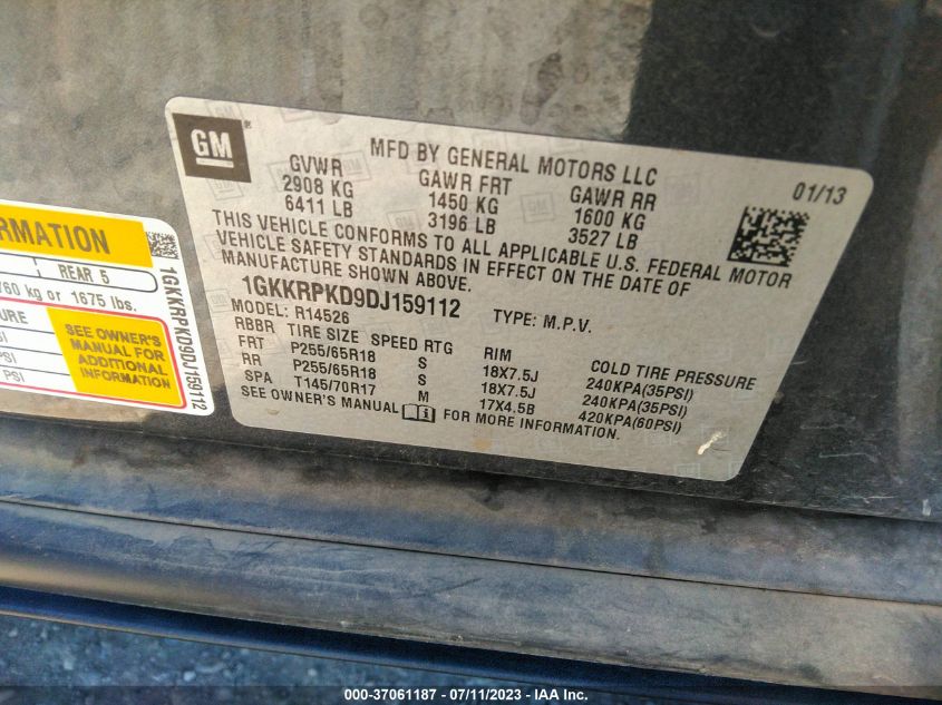 2013 GMC ACADIA SLE - 1GKKRPKD9DJ159112