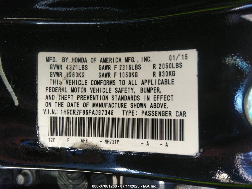 2015 HONDA ACCORD SEDAN EX-L - 1HGCR2F86FA097348